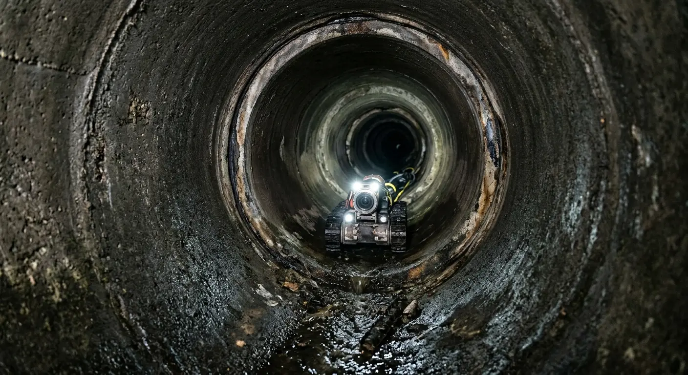 Robotic sewer camera inspecting pipe interior for Sewer Line Cleaning in Clay